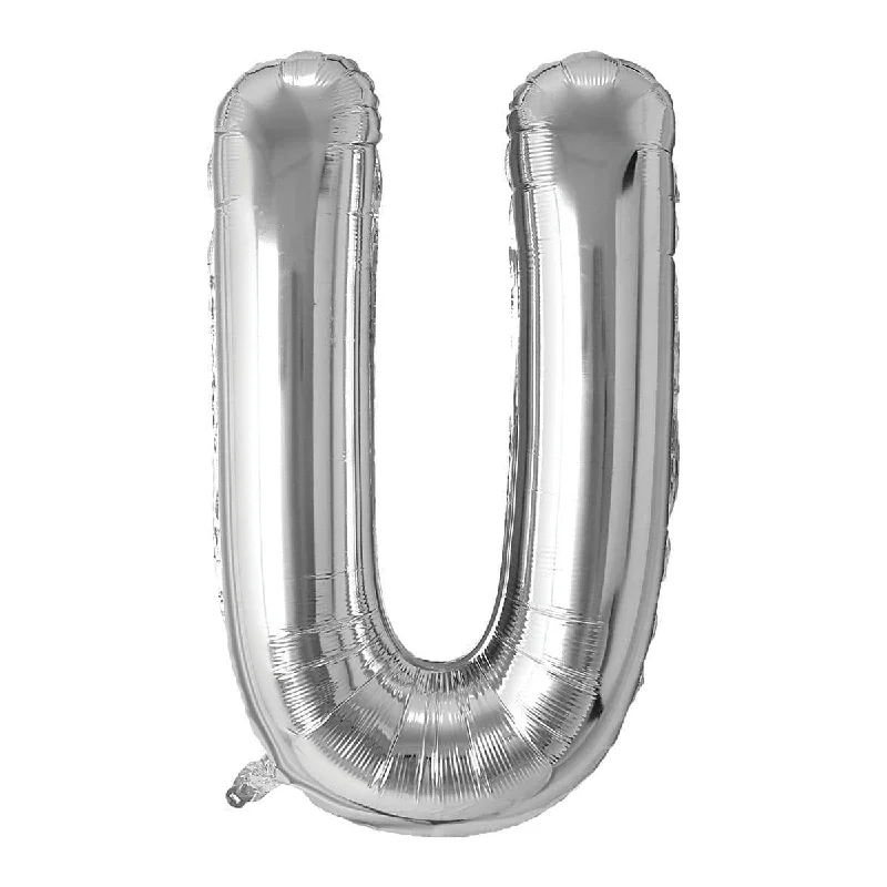  Silver Letter U Foil Balloon, 34 Inches