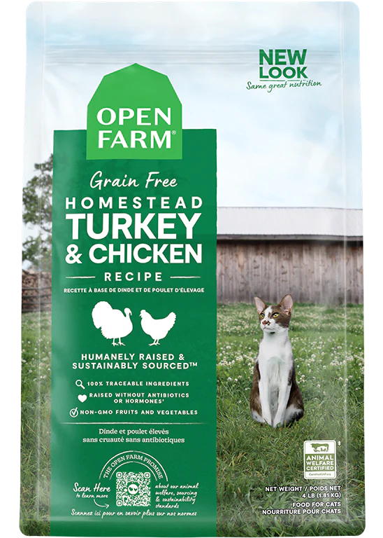    - Fish-based cat food  Open Farm Homestead Turkey & Chicken Dry Cat Food