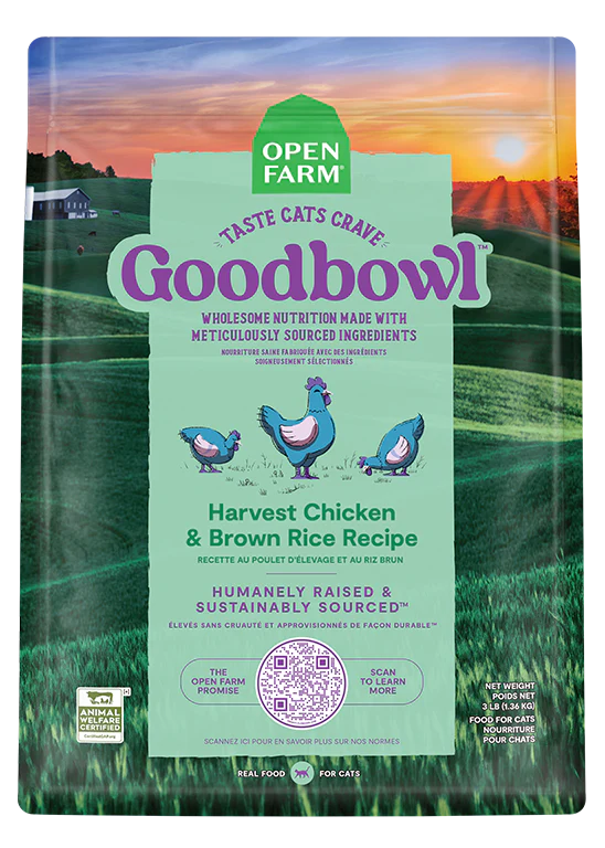    - High-protein cat food  Open Farm GoodBowl™ Harvest Chicken & Brown Rice Recipe for Cats