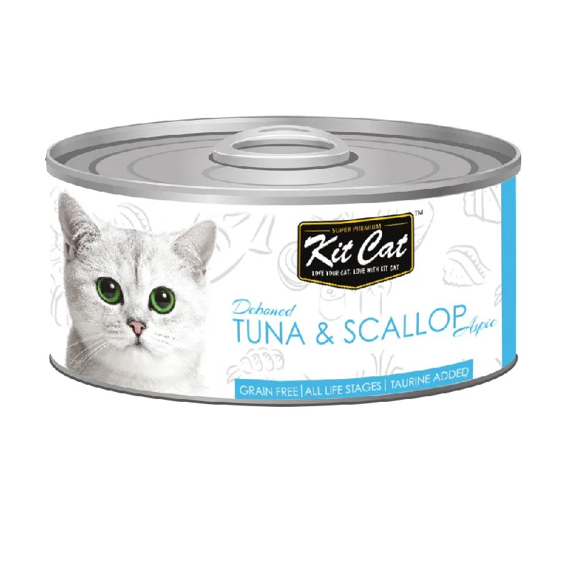    - High-fiber cat food  Kit Cat Deboned Tuna & Scallop Aspic Grain-Free Canned Cat Food 80g